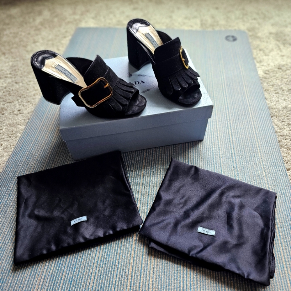 Prada Black Suede Mules